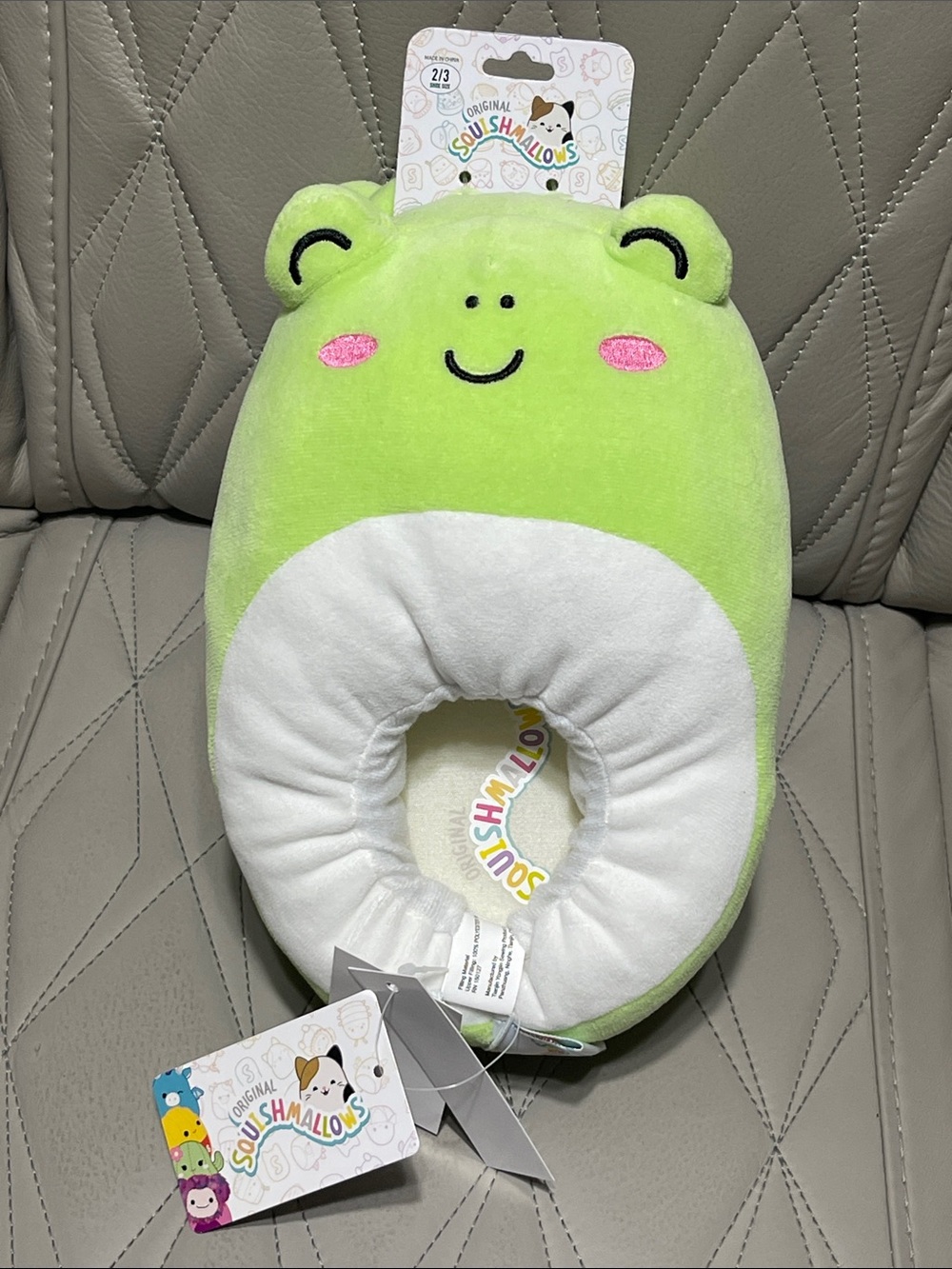Squishmallows Lime Green Frog 🐸 slippers with White Belly and Pink Cheeks